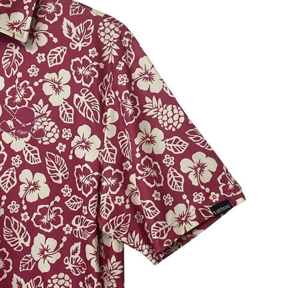 Tattoo Golf Mens 2XL Aloha ProCool Polo Shirt Floral Skull Burgundy/Pink Cream - Picture 6 of 12